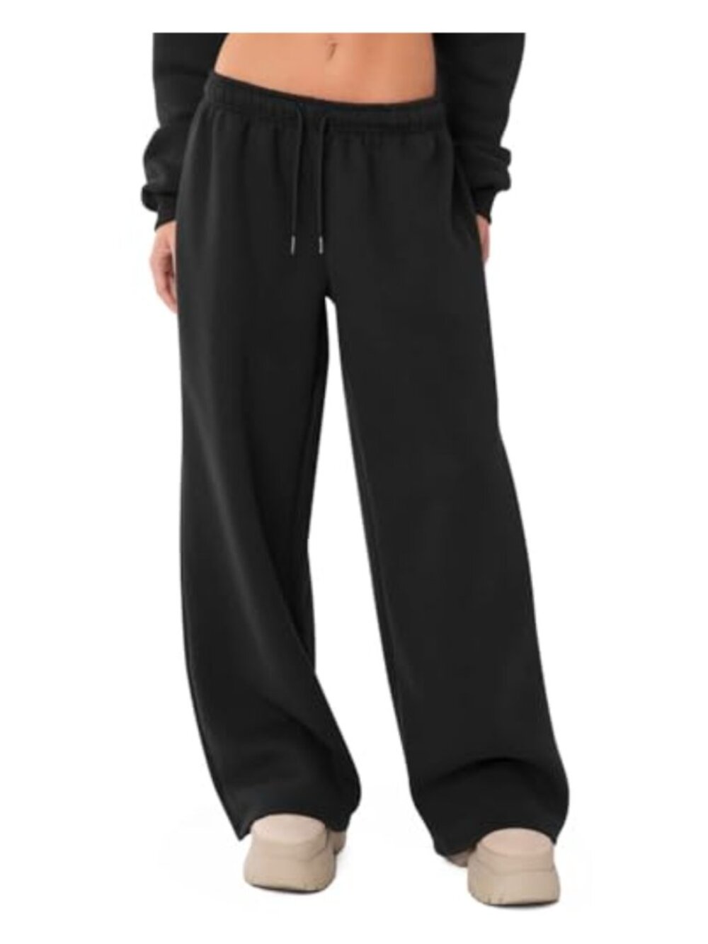 Wide Leg Fleece Lined Sweatpants with Pockets Drawstring Baggy Lounge